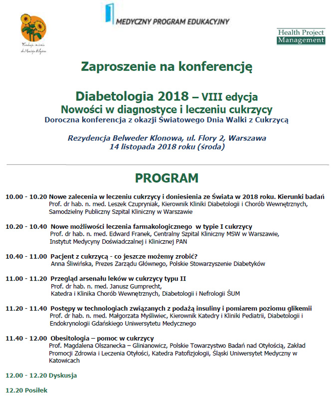 Konferencja Diabetologia 2018 - nowoci w diagnostyce i leczeniu cukrzycy